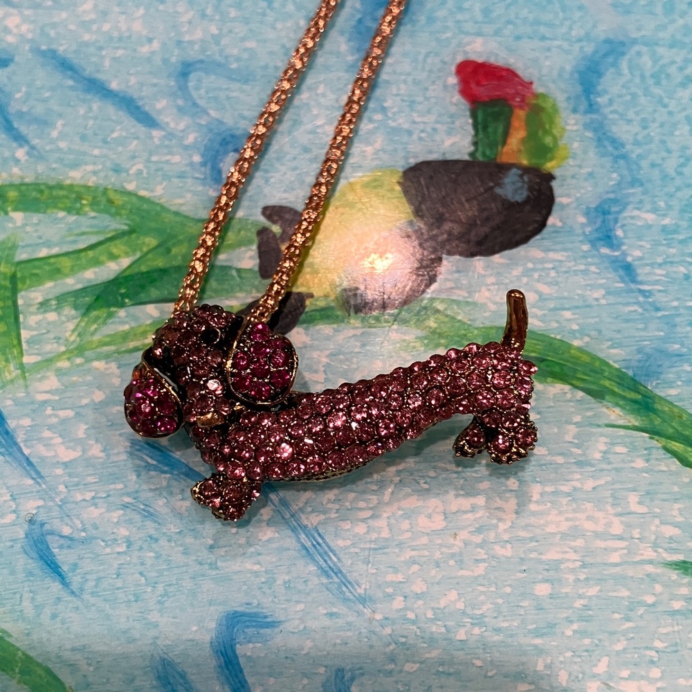 Betsey Johnson Pink and Gold Dachshund Ring